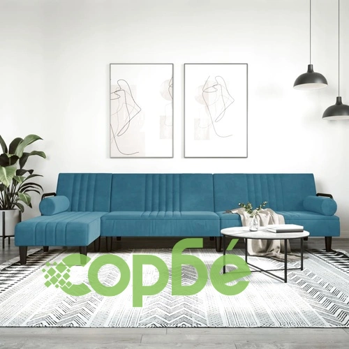 Г-образно разтегателно канапе синьо 260x140x70 см кадифе ➤ топ цена ➤ sorbe.bg