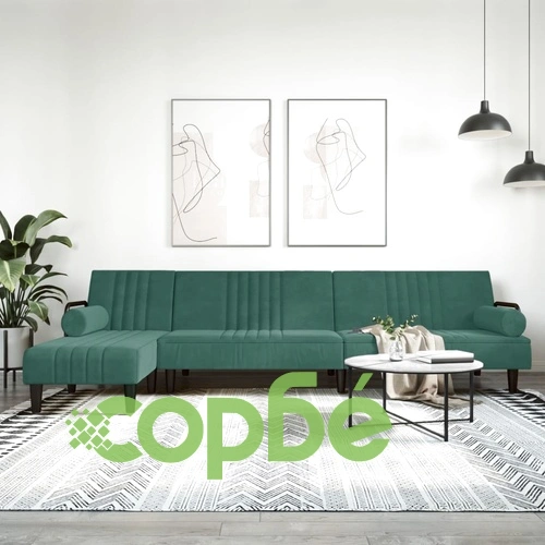 Г-образно разтегателно канапе тъмнозелено 260x140x70 см кадифе ➤ топ цена ➤ sorbe.bg