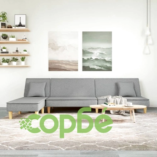 Г-образно разтегателно канапе светлосиво 255x140x70 см плат ➤ топ цена ➤ sorbe.bg
