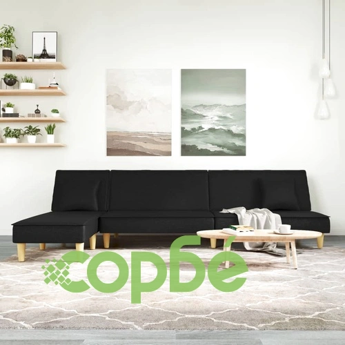 Г-образно разтегателно канапе черно 255x140x70 см плат ➤ топ цена ➤ sorbe.bg