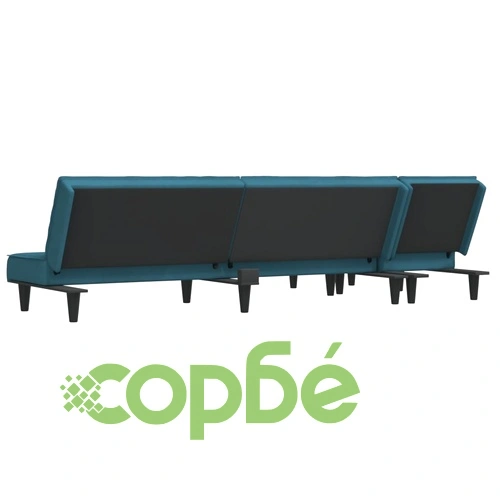 Г-образно разтегателно канапе синьо 255x140x70 см кадифе ➤ топ цена ➤ sorbe.bg
