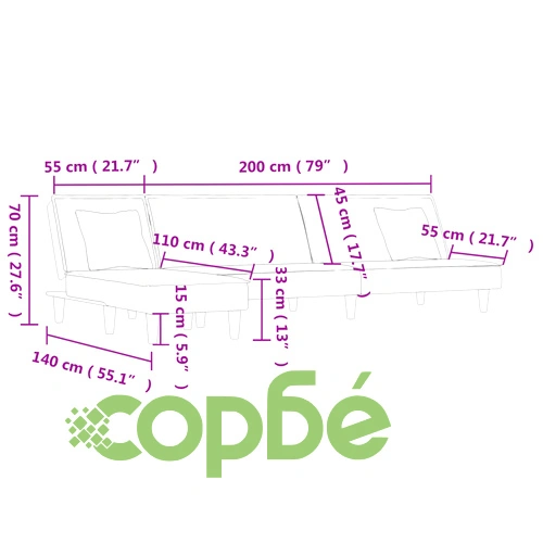 Г-образно разтегателно канапе синьо 255x140x70 см кадифе ➤ топ цена ➤ sorbe.bg