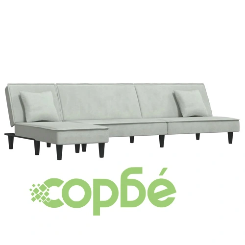 Г-образно разтегателно канапе светлосиво 255x140x70 см кадифе ➤ топ цена ➤ sorbe.bg