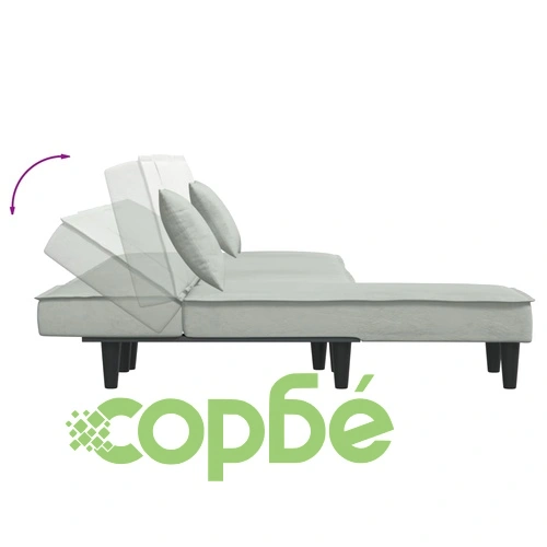 Г-образно разтегателно канапе светлосиво 255x140x70 см кадифе ➤ топ цена ➤ sorbe.bg