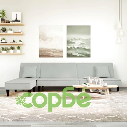Г-образно разтегателно канапе светлосиво 255x140x70 см кадифе ➤ топ цена ➤ sorbe.bg