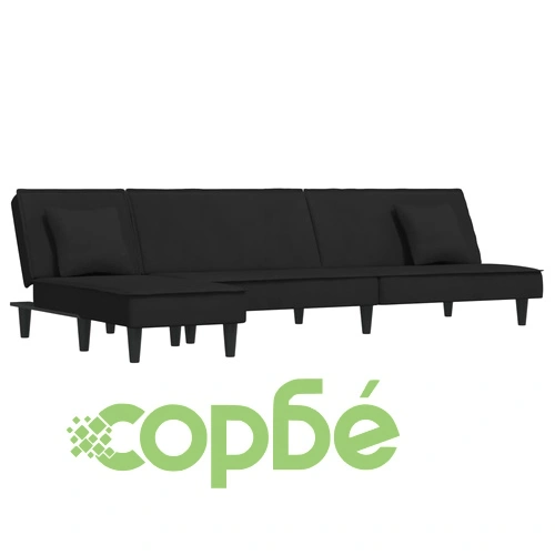 Г-образно разтегателно канапе черно 255x140x70 см кадифе ➤ топ цена ➤ sorbe.bg
