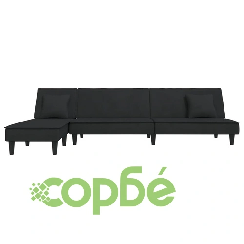 Г-образно разтегателно канапе черно 255x140x70 см кадифе ➤ топ цена ➤ sorbe.bg
