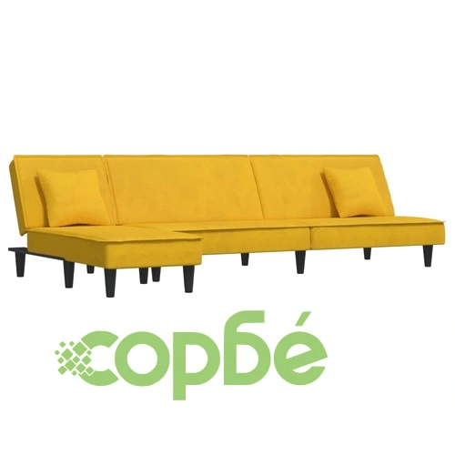 Г-образно разтегателно канапе жълто 255x140x70 см кадифе ➤ топ цена ➤ sorbe.bg