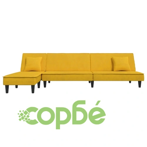 Г-образно разтегателно канапе жълто 255x140x70 см кадифе ➤ топ цена ➤ sorbe.bg