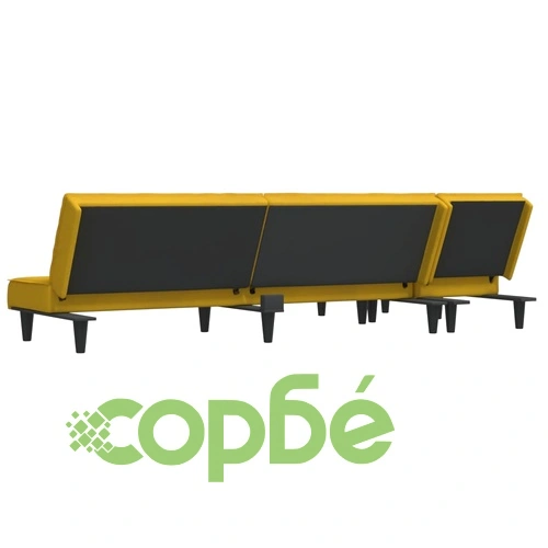Г-образно разтегателно канапе жълто 255x140x70 см кадифе ➤ топ цена ➤ sorbe.bg