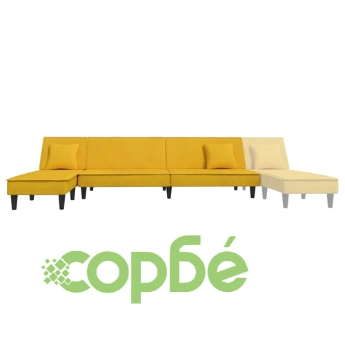 Г-образно разтегателно канапе жълто 255x140x70 см кадифе ➤ топ цена ➤ sorbe.bg