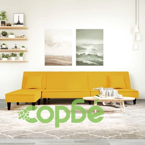 Г-образно разтегателно канапе жълто 255x140x70 см кадифе ➤ топ цена ➤ sorbe.bg