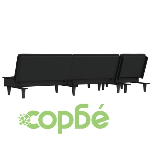 Г-образно разтегателно канапе черно 255x140x70 см плат ➤ топ цена ➤ sorbe.bg