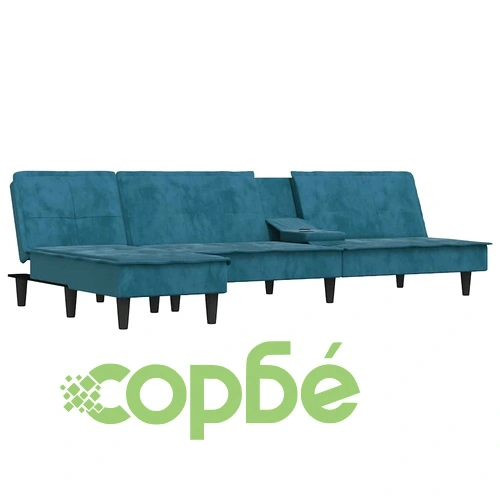 Г-образно разтегателно канапе синьо 255x140x70 см кадифе ➤ топ цена ➤ sorbe.bg