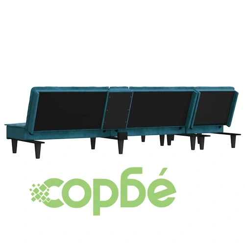 Г-образно разтегателно канапе синьо 255x140x70 см кадифе ➤ топ цена ➤ sorbe.bg
