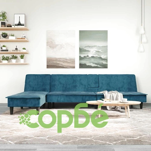 Г-образно разтегателно канапе синьо 255x140x70 см кадифе ➤ топ цена ➤ sorbe.bg