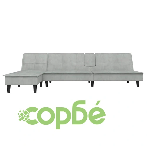 Г-образно разтегателно канапе светлосиво 255x140x70 см кадифе ➤ топ цена ➤ sorbe.bg