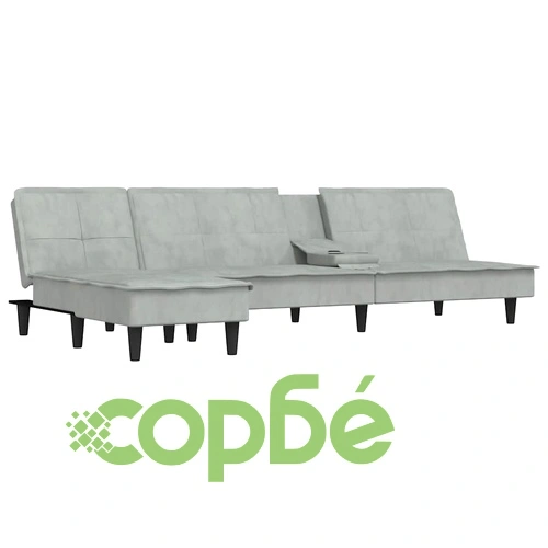 Г-образно разтегателно канапе светлосиво 255x140x70 см кадифе ➤ топ цена ➤ sorbe.bg
