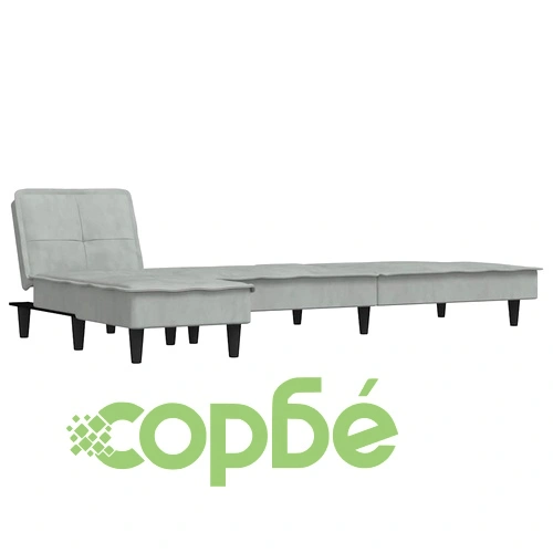 Г-образно разтегателно канапе светлосиво 255x140x70 см кадифе ➤ топ цена ➤ sorbe.bg