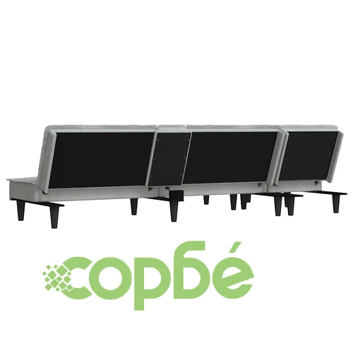 Г-образно разтегателно канапе светлосиво 255x140x70 см кадифе ➤ топ цена ➤ sorbe.bg