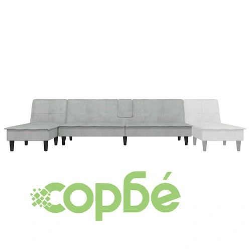 Г-образно разтегателно канапе светлосиво 255x140x70 см кадифе ➤ топ цена ➤ sorbe.bg