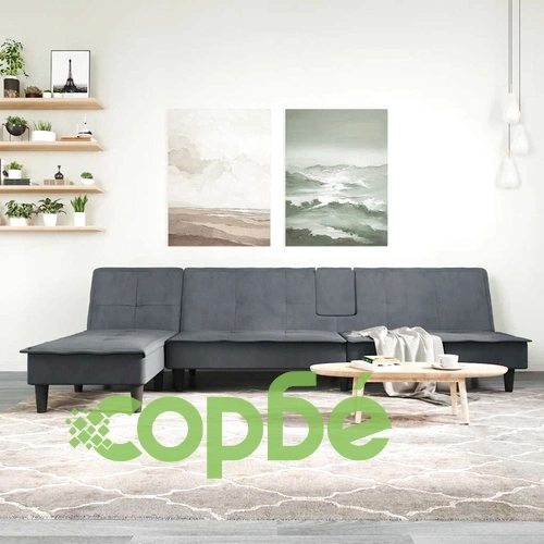 Г-образно разтегателно канапе тъмносиво 255x140x70 см кадифе ➤ топ цена ➤ sorbe.bg