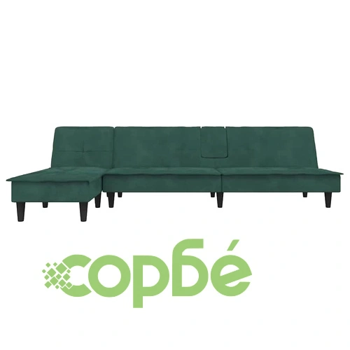 Г-образно разтегателно канапе тъмнозелено 255x140x70 см кадифе ➤ топ цена ➤ sorbe.bg