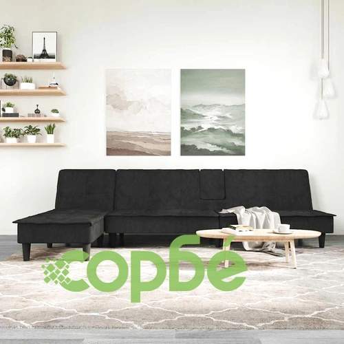 Г-образно разтегателно канапе черно 255x140x70 см кадифе ➤ топ цена ➤ sorbe.bg
