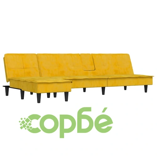 Г-образно разтегателно канапе жълто 255x140x70 см кадифе ➤ топ цена ➤ sorbe.bg