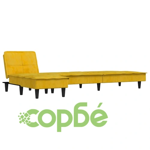 Г-образно разтегателно канапе жълто 255x140x70 см кадифе ➤ топ цена ➤ sorbe.bg