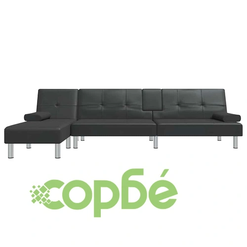 Ъглово разтегателно канапе черно 255x140x70 см изкуствена кожа ➤ топ цена ➤ sorbe.bg