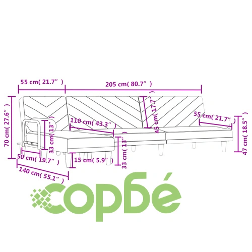 Г-образно разтегателно канапе светлосиво 260x140x70 см плат ➤ топ цена ➤ sorbe.bg