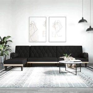 Г-образно разтегателно канапе черно 260x140x70 см плат