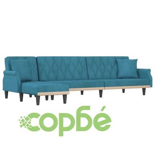 Г-образно разтегателно канапе синьо 271x140x70 см кадифе ➤ топ цена ➤ sorbe.bg