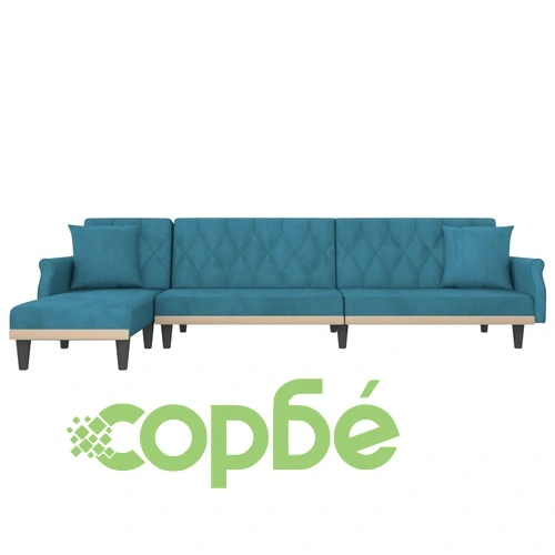 Г-образно разтегателно канапе синьо 271x140x70 см кадифе ➤ топ цена ➤ sorbe.bg