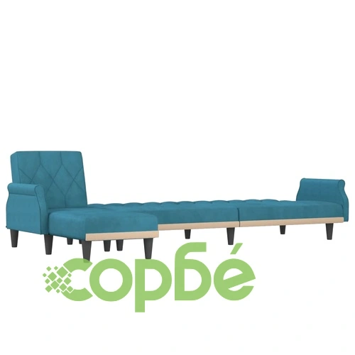 Г-образно разтегателно канапе синьо 271x140x70 см кадифе ➤ топ цена ➤ sorbe.bg