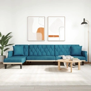 Г-образно разтегателно канапе синьо 271x140x70 см кадифе
