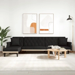 Г-образно разтегателно канапе черно 271x140x70 см кадифе