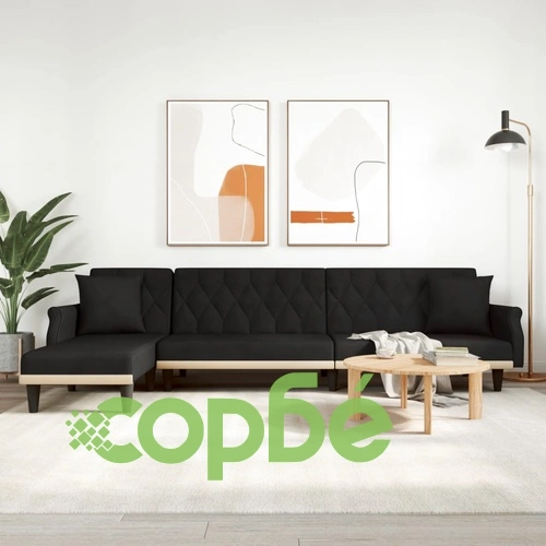 Г-образно разтегателно канапе черно 271x140x70 см кадифе ➤ топ цена ➤ sorbe.bg
