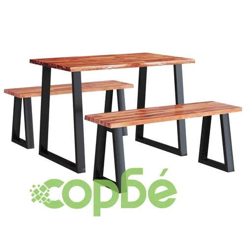 Трапезен комплект от 3 части с жив ръб акациево дърво масив ➤ топ цена ➤ sorbe.bg