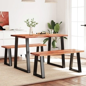 Трапезен комплект от 3 части с жив ръб акациево дърво масив