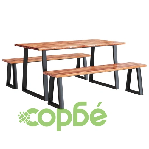 Трапезен комплект от 3 части с жив ръб акациево дърво масив ➤ топ цена ➤ sorbe.bg