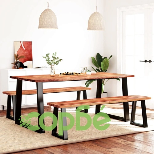 Трапезен комплект от 3 части с жив ръб акациево дърво масив ➤ топ цена ➤ sorbe.bg