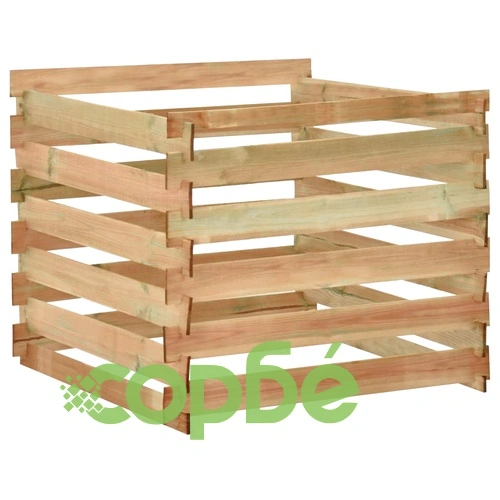 Градински ламелен компостер, 100x100x80 см, импрегниран бор ➤ топ цена ➤ sorbe.bg
