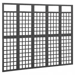 Параван за стая, 5 панела, масивна ела, черен, 201,5x180 см