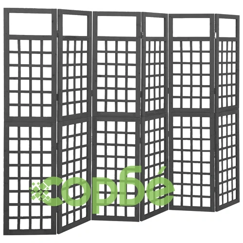 Параван за стая, 6 панела, масивна ела, черен, 242,5x180 см ➤ топ цена ➤ sorbe.bg