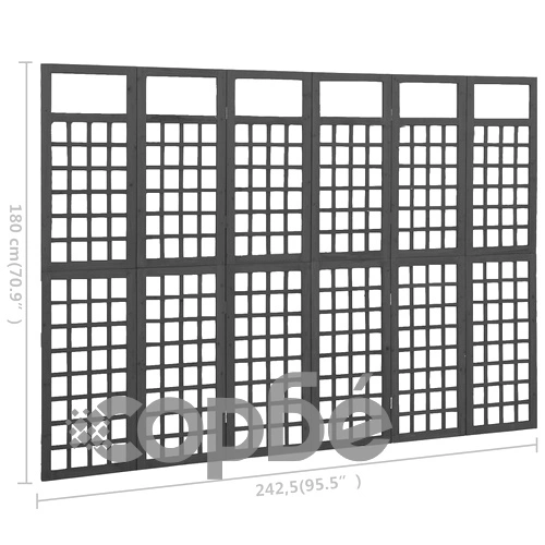 Параван за стая, 6 панела, масивна ела, черен, 242,5x180 см ➤ топ цена ➤ sorbe.bg