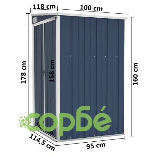 Градинска барака стенен монтаж антрацит 118x100x178 см стомана ➤ топ цена ➤ sorbe.bg