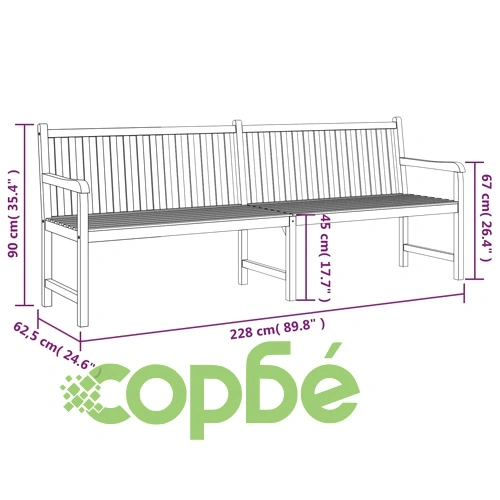 Градинска пейка, 228 см, тиково дърво масив ➤ топ цена ➤ sorbe.bg