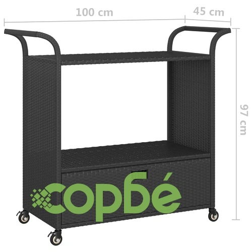 Бар количка с чекмедже, черна, 100x45x97 см, полиратан ➤ топ цена ➤ sorbe.bg